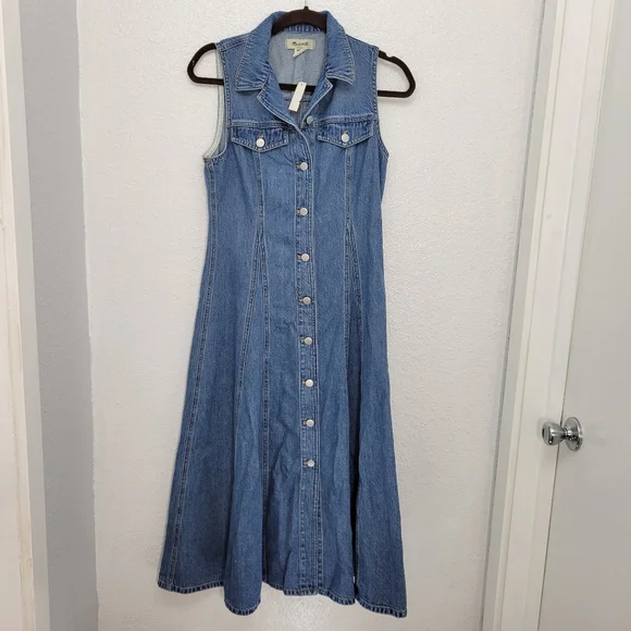 Madewell Pleated Midi Shirtdress in Billings Wash: Airy Denim Edition NU500 Sz 4 - Picture 5 of 8